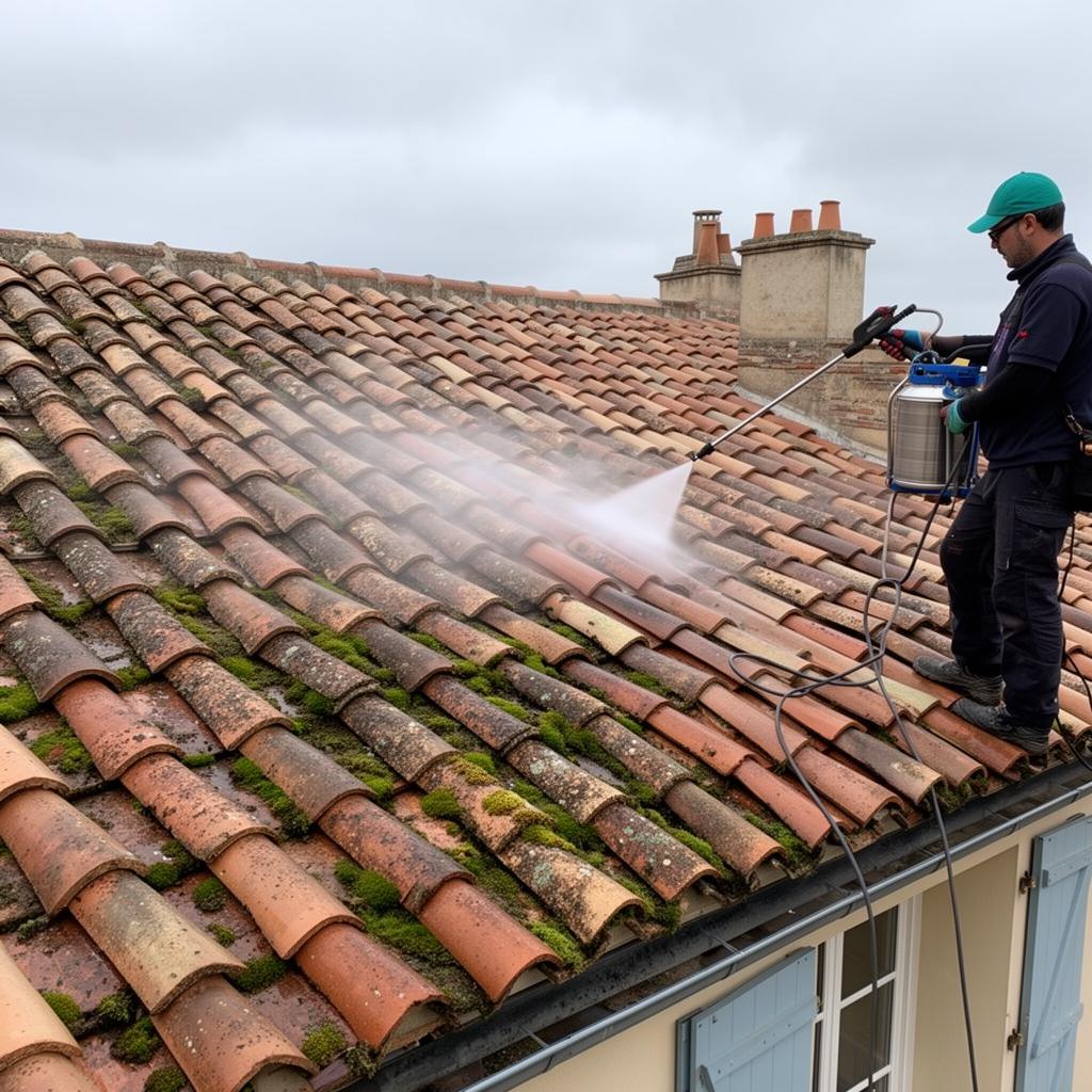 Traitement anti-mousse Dalep 2100 sur toiture